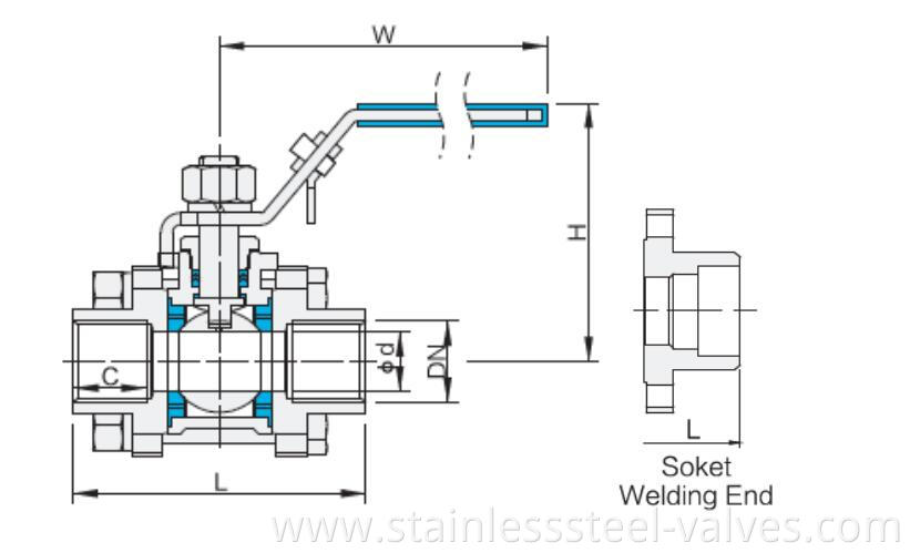 3pc socket welded stainless steel ball valve1